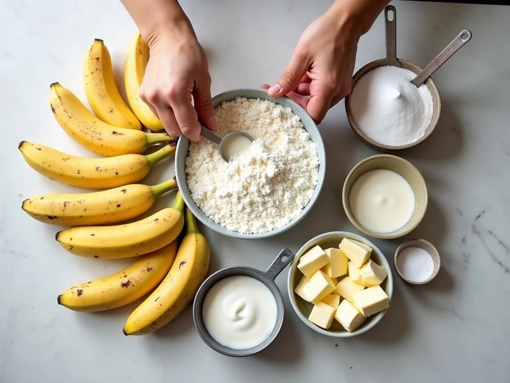 Ingredients for easy cheesecake banana bread