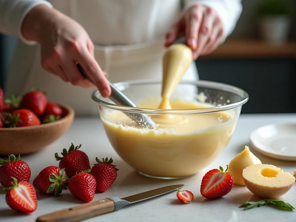Tools and preparation for neatly filled strawberries