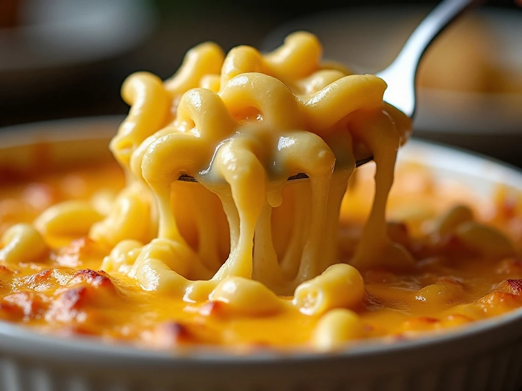 Creamy baked macaroni and cheese with a golden topping