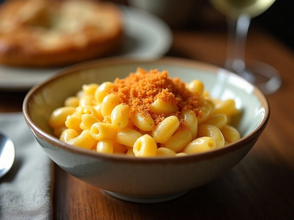 A bowl of creamy macaroni and cheese ready to serve