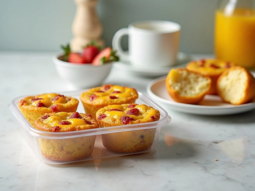 Meal-prepped bacon egg muffins stored in an airtight container