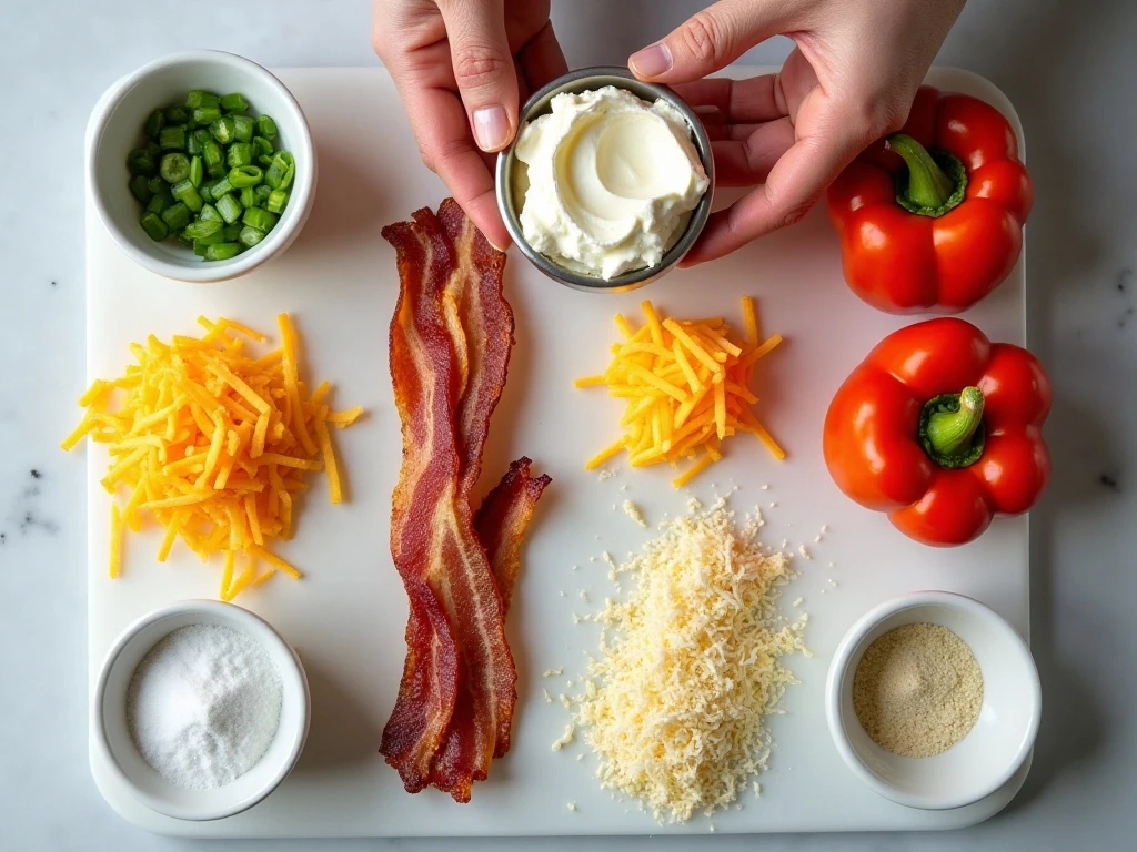 Ingredients for cheesy bacon-stuffed mini peppers