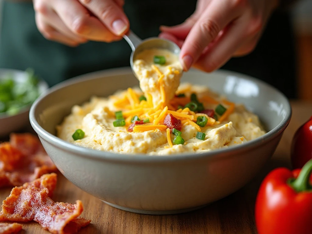 Smooth cheesy bacon filling for stuffed mini peppers