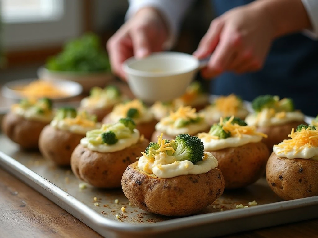 Filled potato shells prepared for the second bake