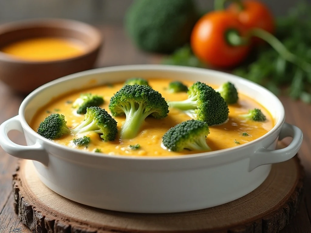 Creamy cheesy broccoli side dish ready to serve