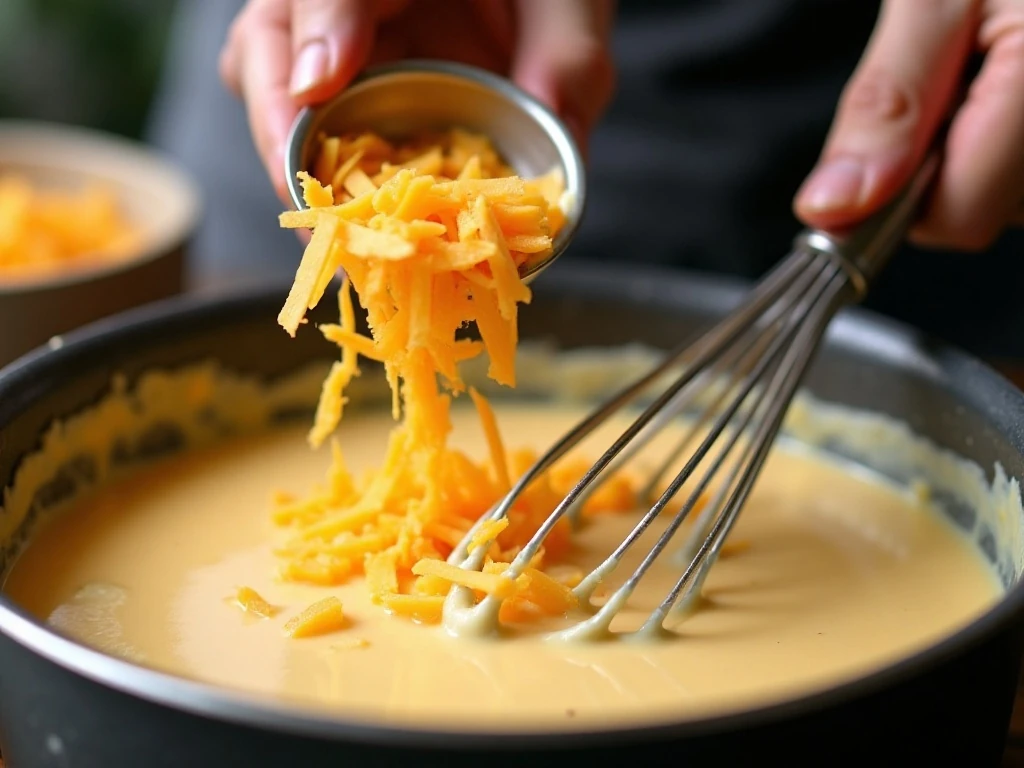 Adding shredded cheddar to homemade cheese sauce
