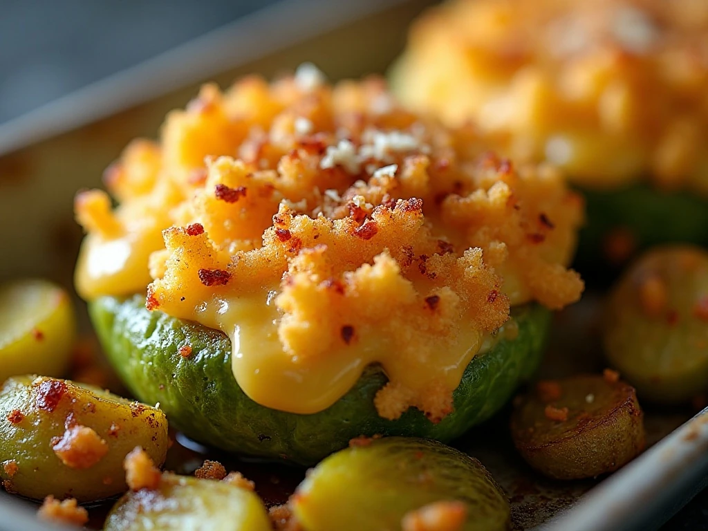 Golden panko and cheese topping on Brussels sprouts