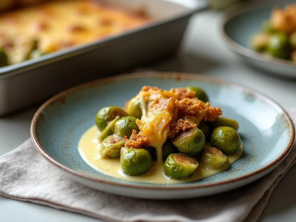 A serving of cheesy Brussels sprouts ready to enjoy