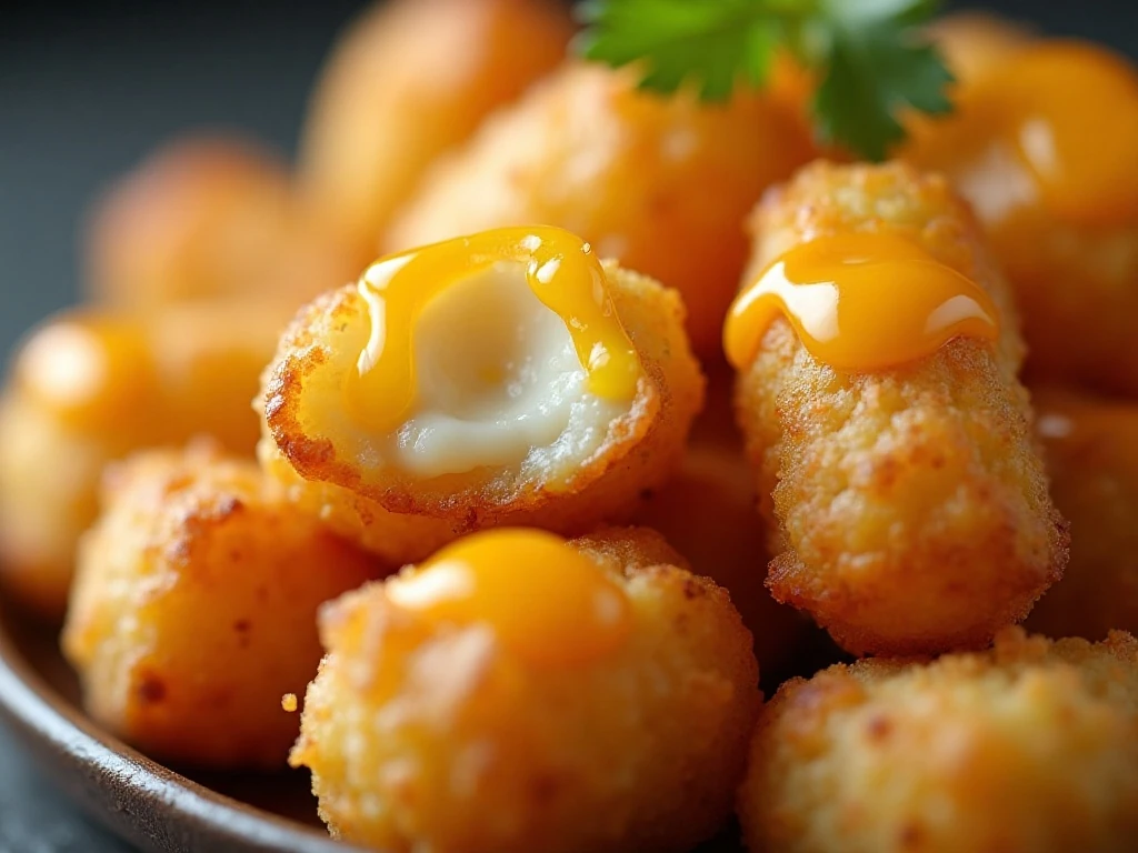 Crisp tater tot and melted cheddar topping on chicken casserole