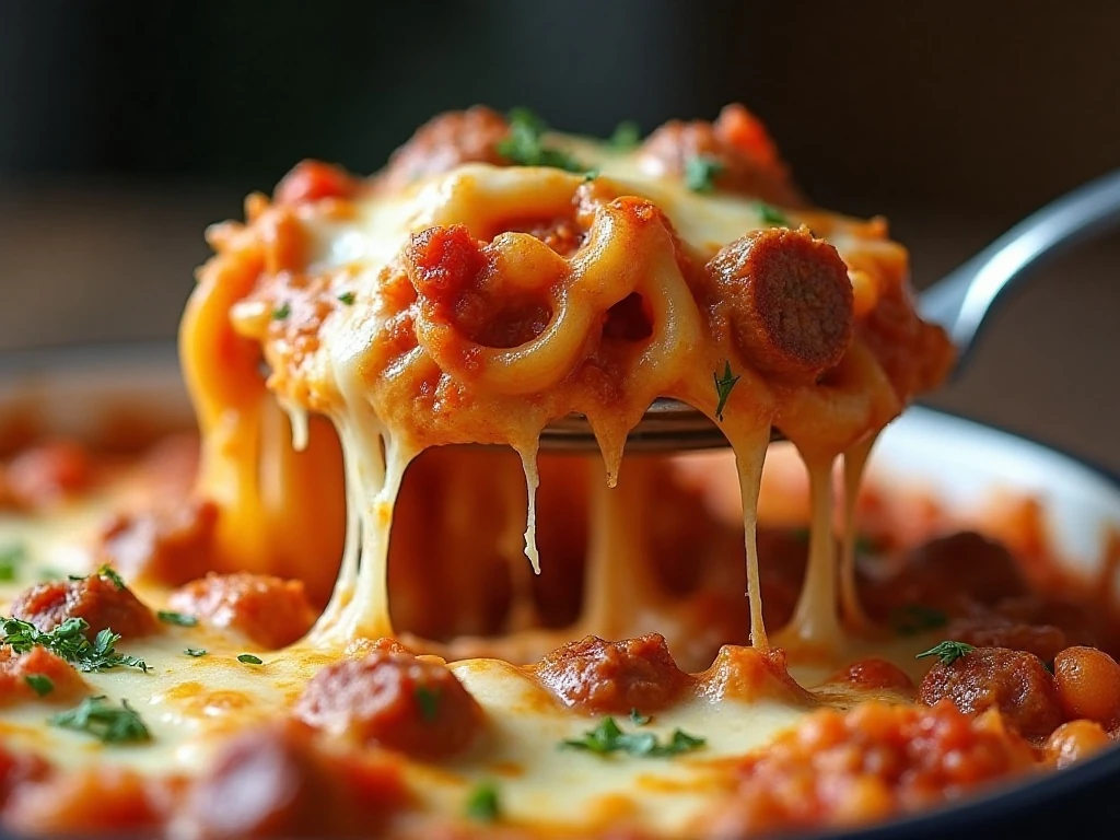 Creamy cheesy baked ziti served from a bubbling casserole