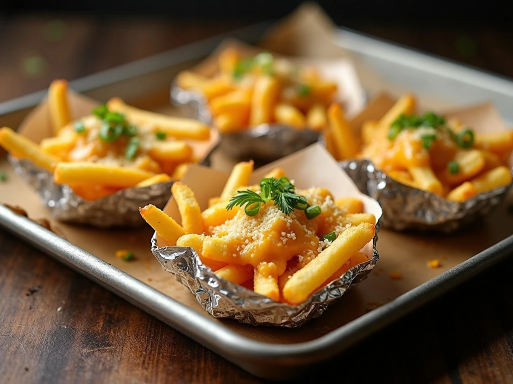 Cheesy garlic fries in foil ready to serve