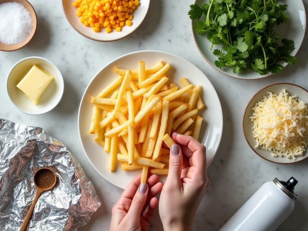Ingredients for cheesy garlic fries in foil