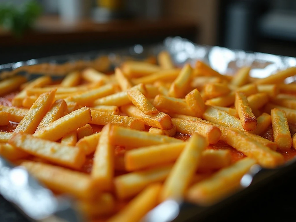 Opened foil packets help fries brown and crisp