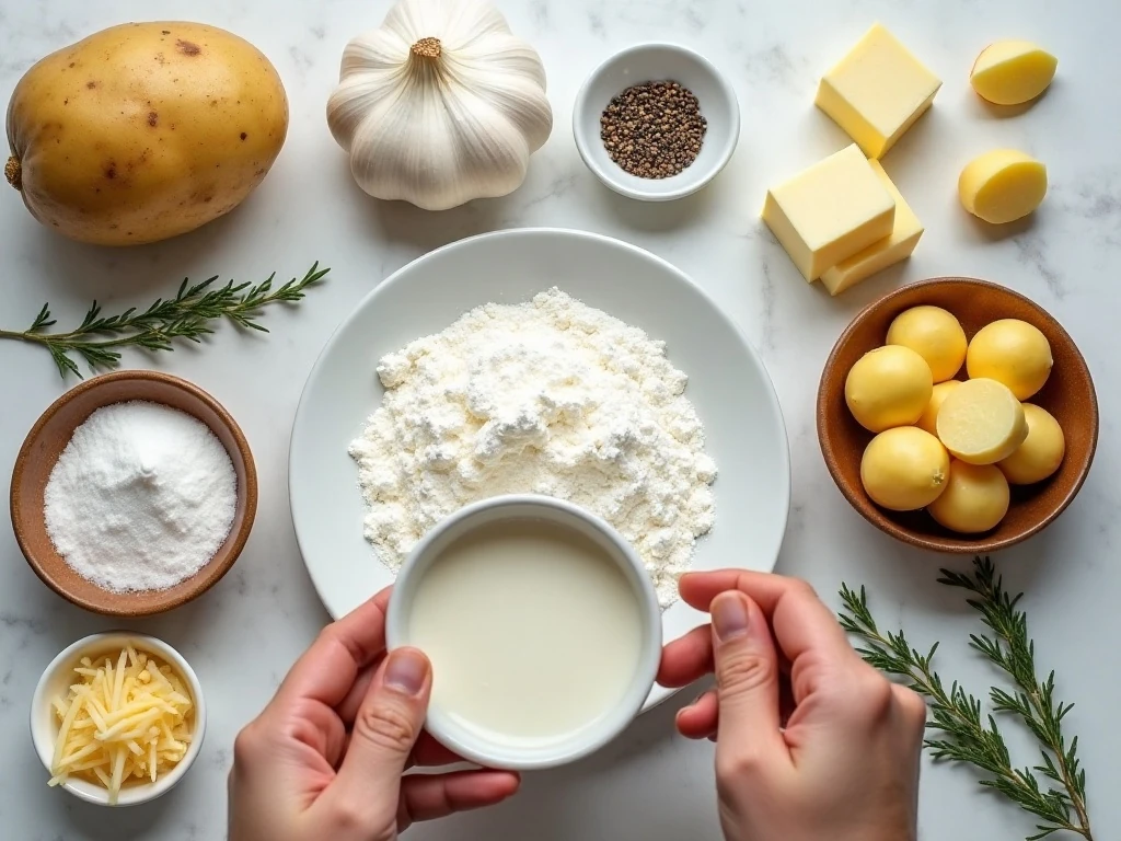Ingredients for cheesy garlic scalloped potatoes
