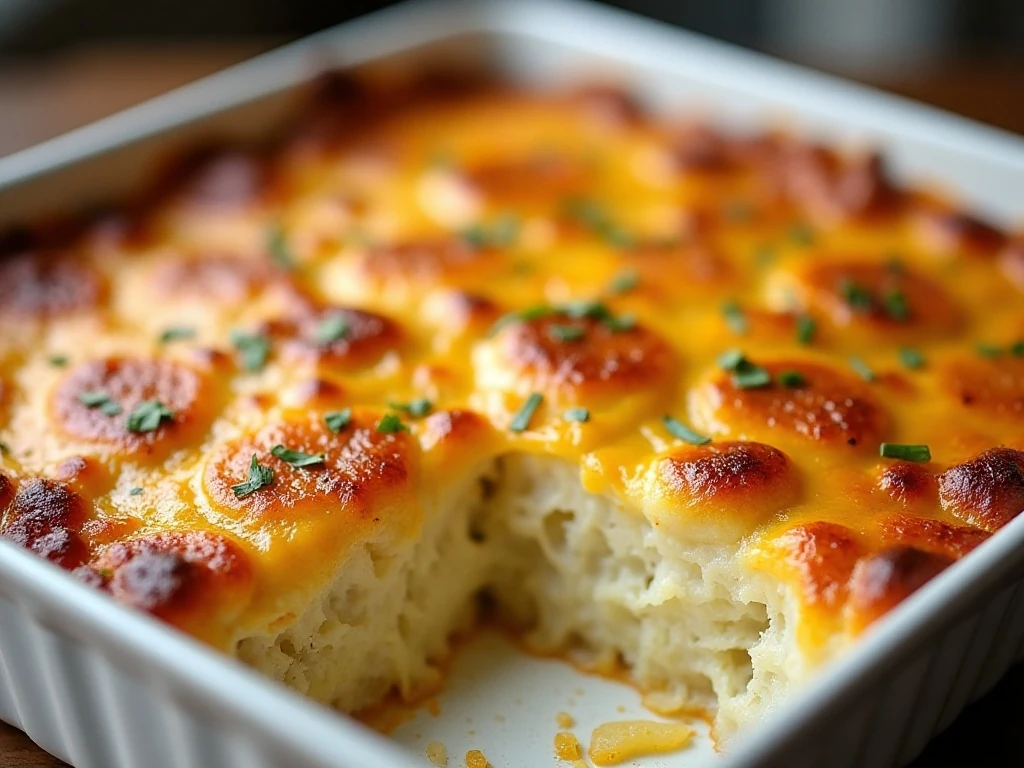 Finished cheesy garlic scalloped potatoes casserole