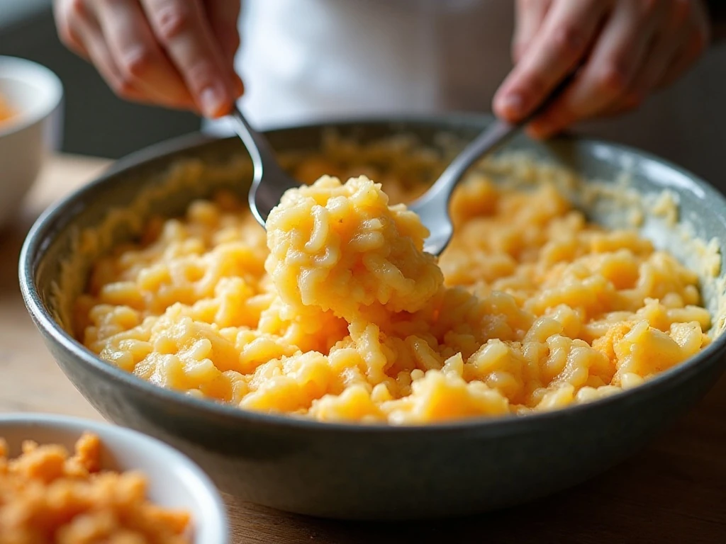 Mixing the creamy potato casserole filling