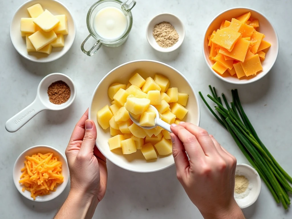 Ingredients for homemade cheesy potato casserole