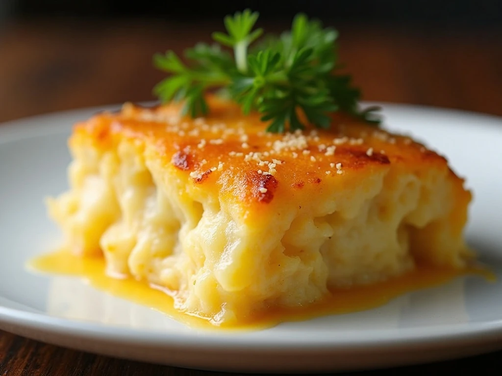 Golden cheesy potato casserole with tender layered potatoes