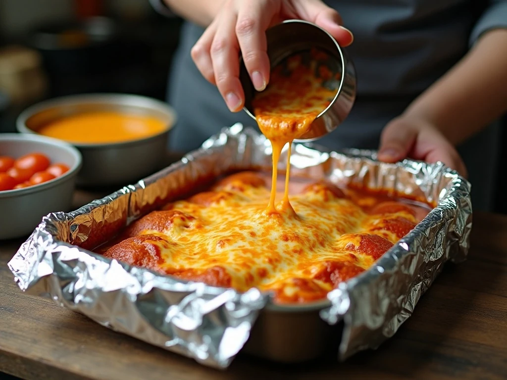 Cheesy enchiladas baking under foil before browning