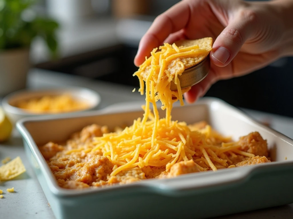 Adding tortilla chips and cheese to chicken casserole