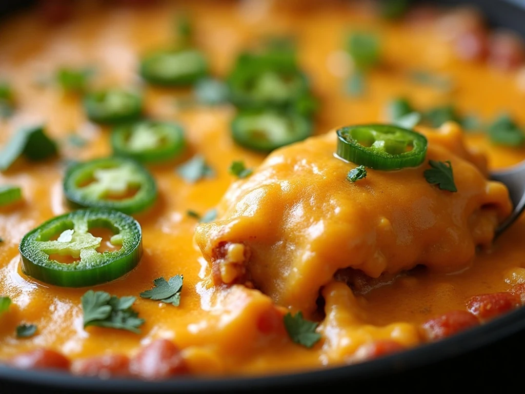 Garnished cheesy salsa chicken casserole dip