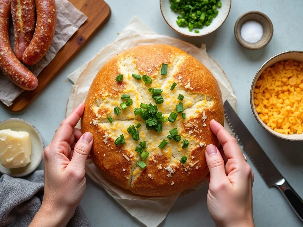 Ingredients for cheesy sausage pull-apart bread