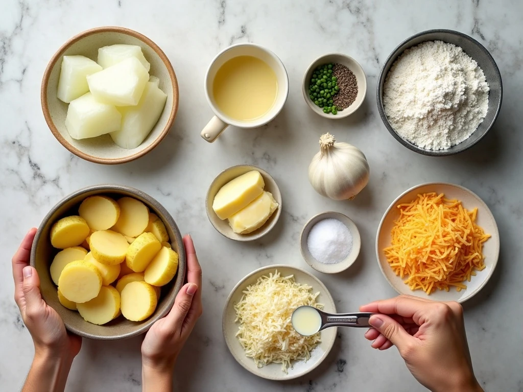 Ingredients for homemade cheesy scalloped potatoes