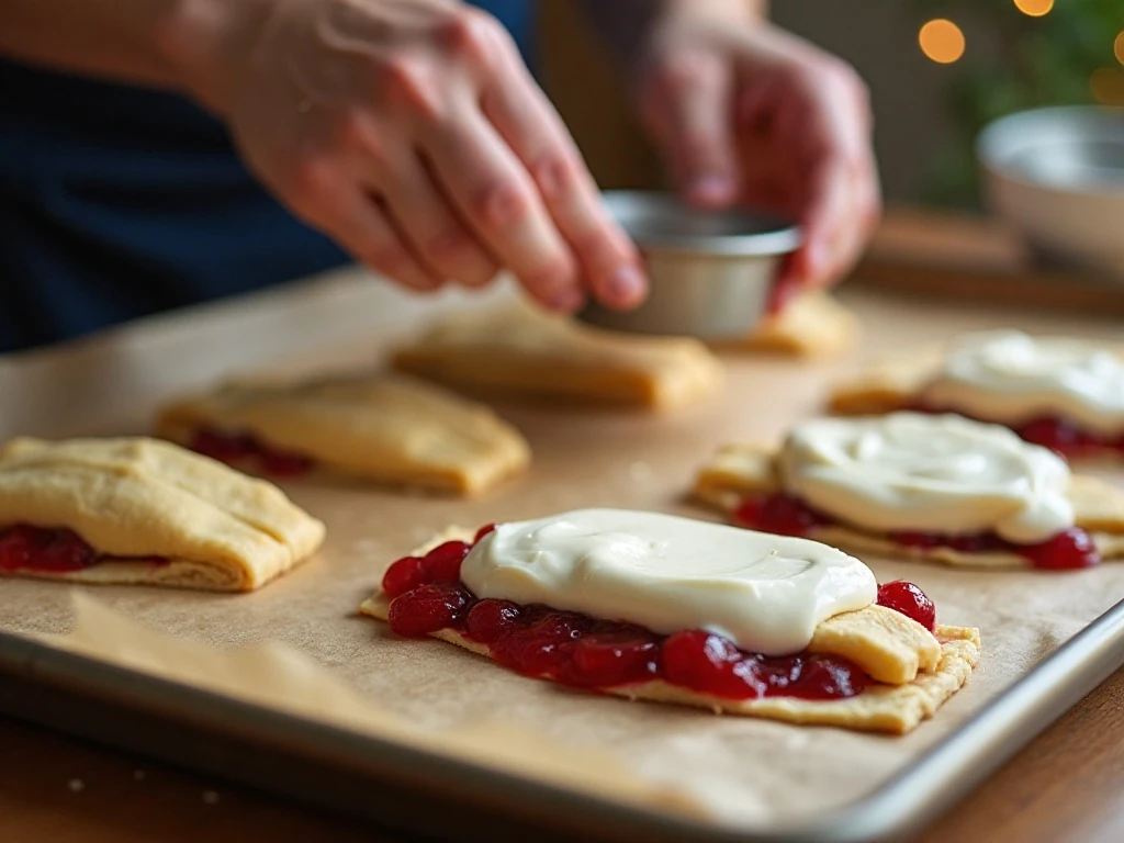 Cream cheese and cherry filling layered in crescent dough