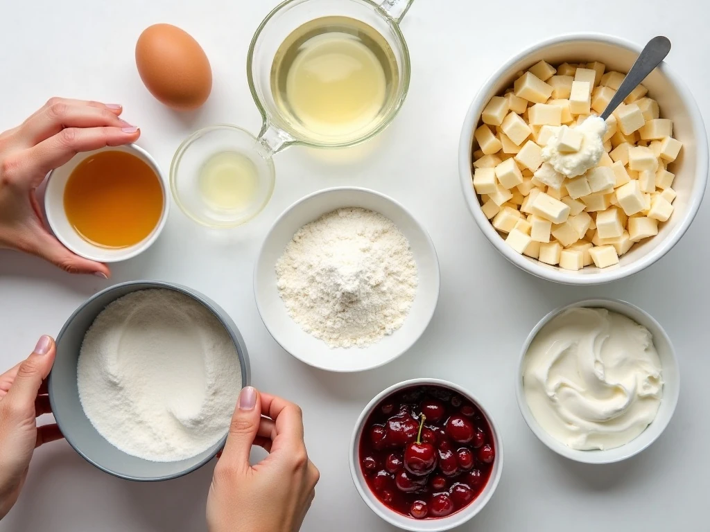 Ingredients for easy cherry cheesecake poke cake
