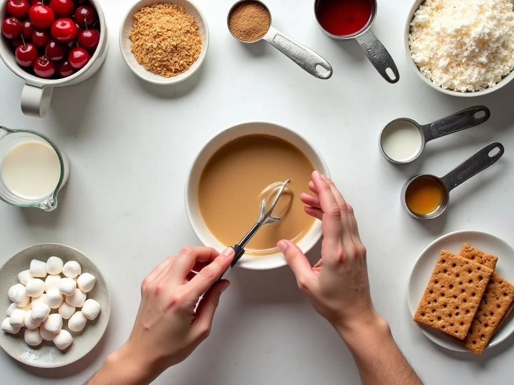 Ingredients for easy cherry marshmallow balls