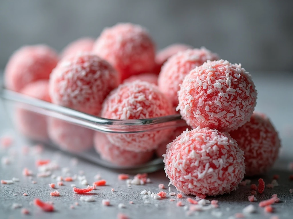 Chilled cherry marshmallow balls ready for storage