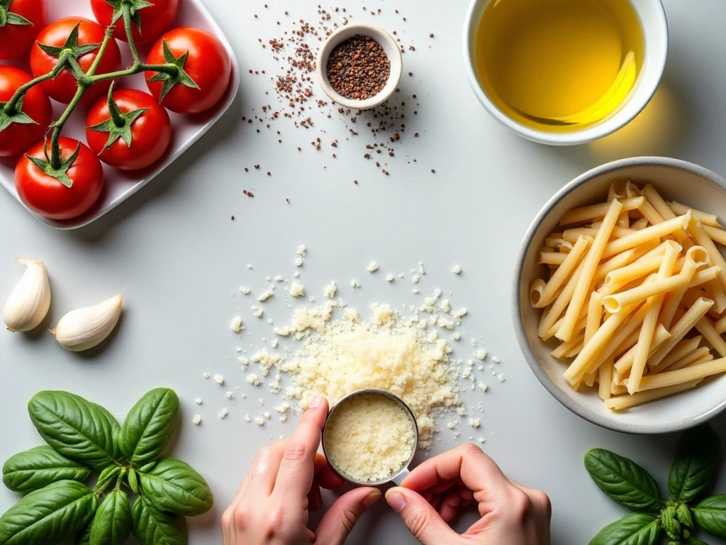Ingredients for easy fresh cherry tomato sauce