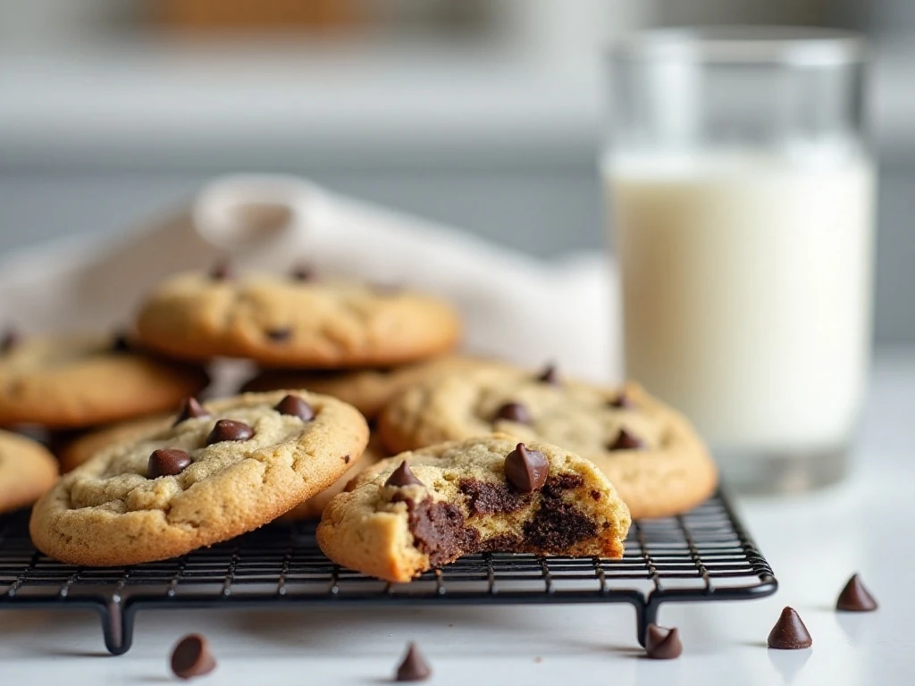 Chewy chocolate chip cookies served with milk and ready for storage