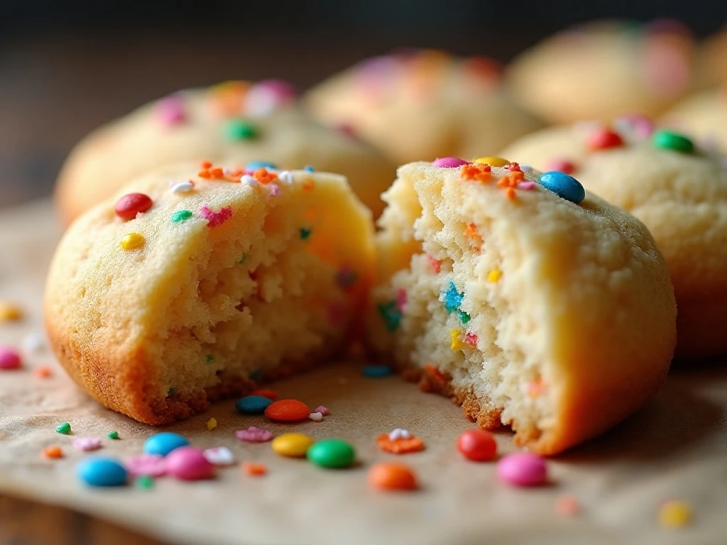 Close-up of the soft chewy center of a confetti cookie