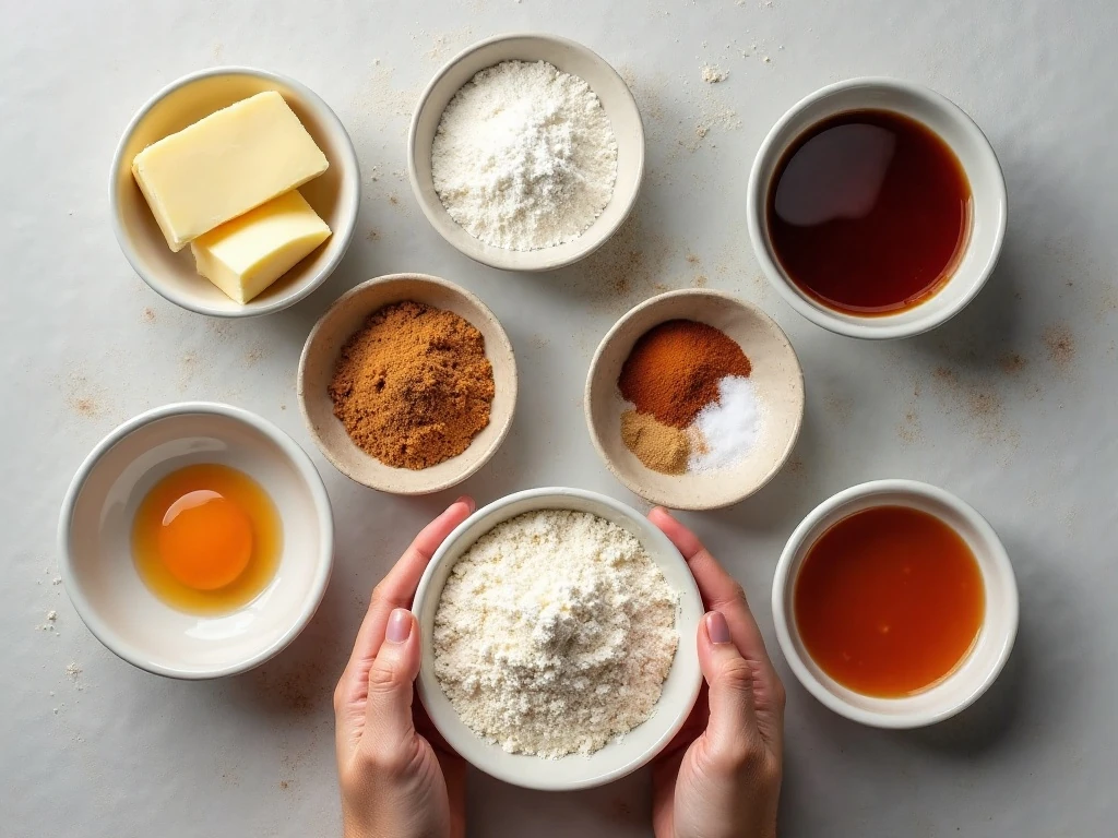 Ingredients for soft chewy ginger cookies