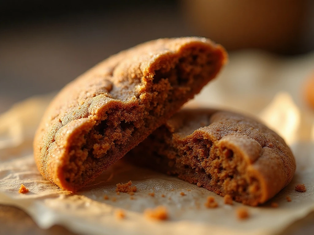 Close-up showing the chewy center of a ginger cookie