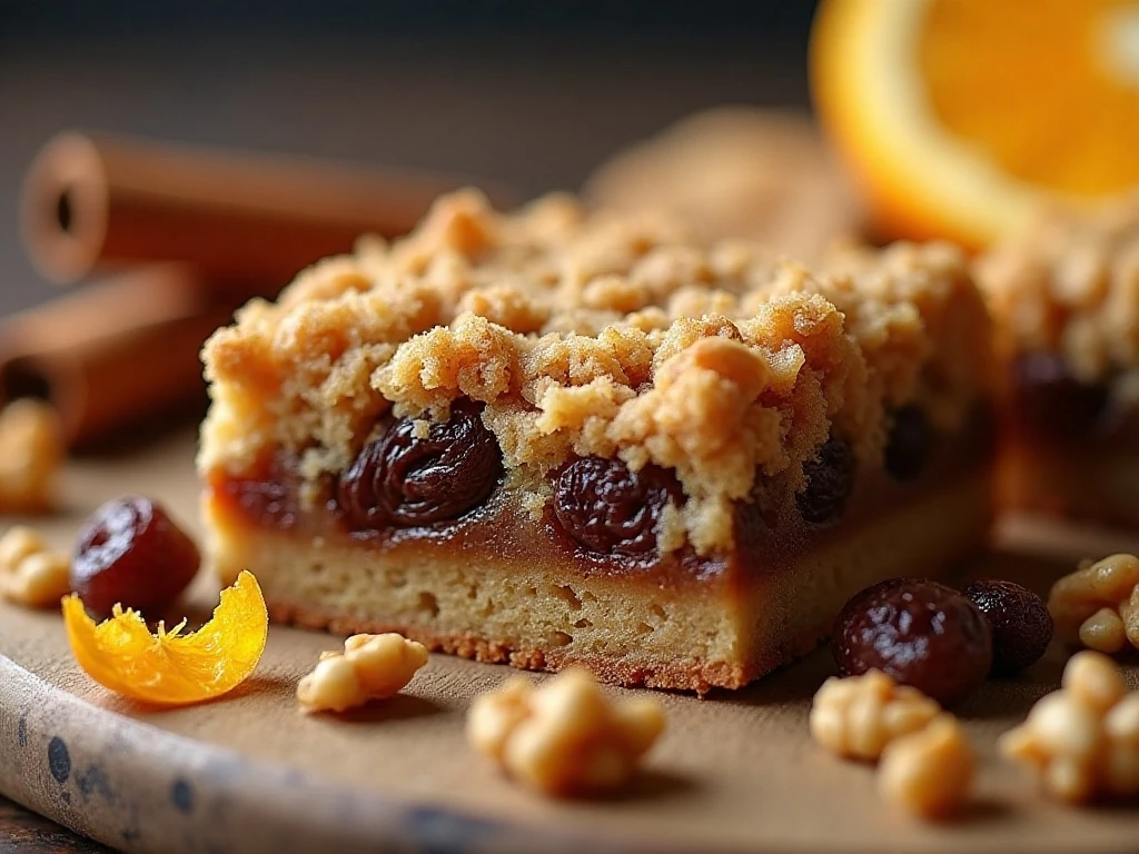 Close-up of the chewy raisin-filled hermit bar texture