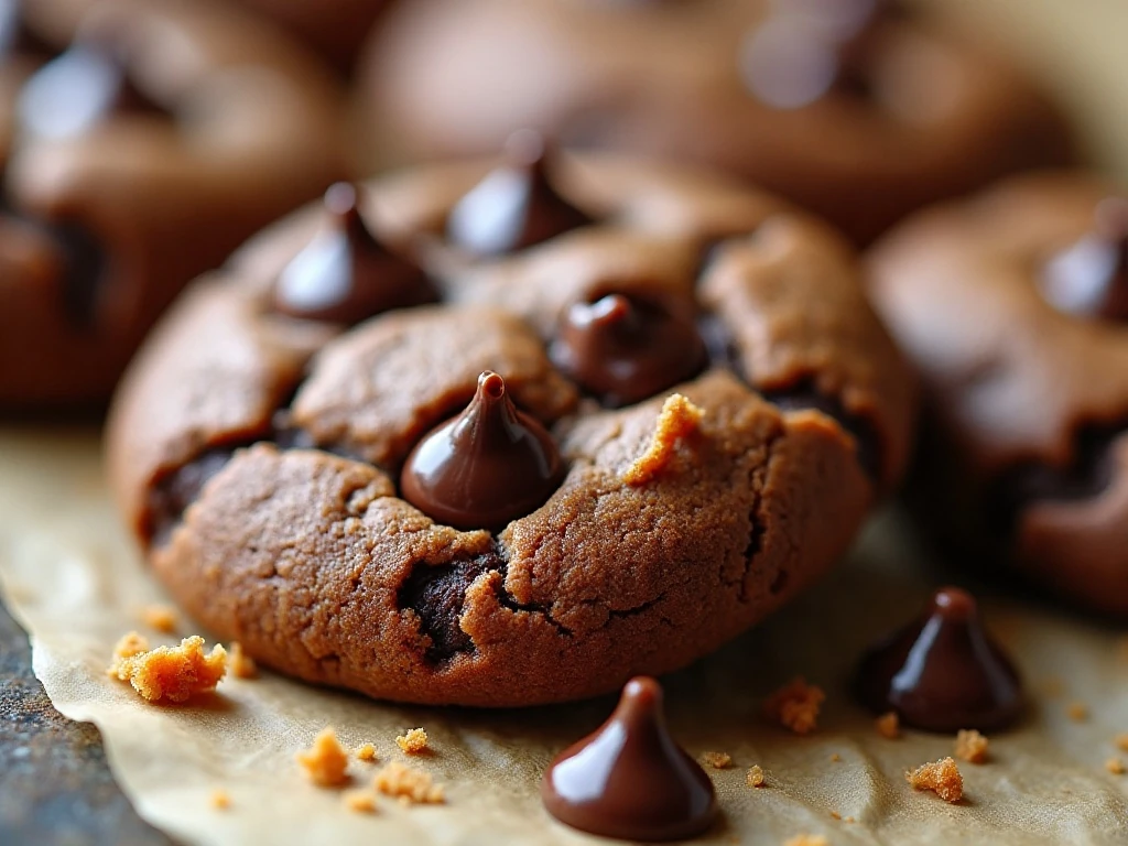 Close-up of soft centers and toffee pieces on chewy mocha cookies