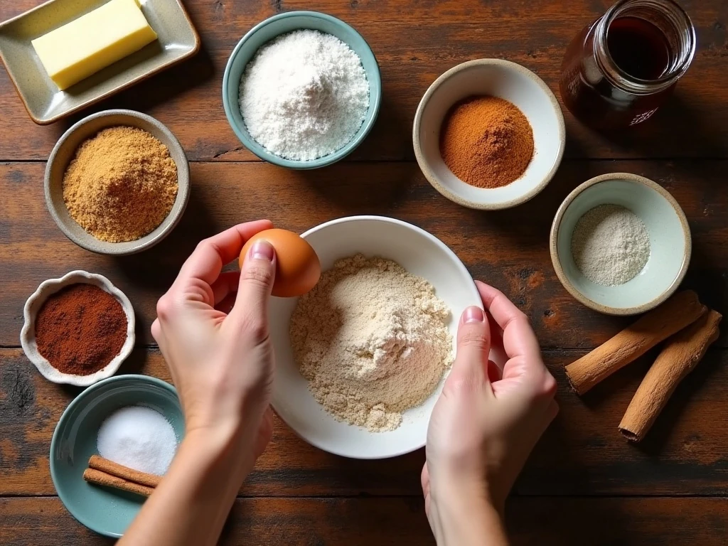 Ingredients for soft and chewy molasses cookies arranged for baking