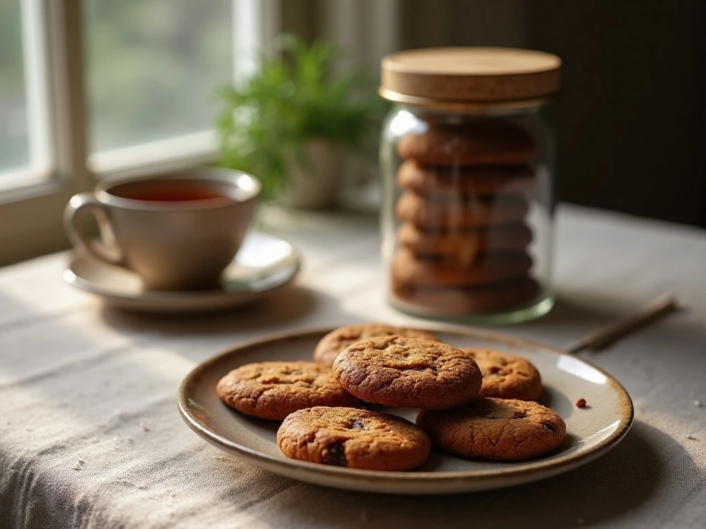 Molasses cookies served with tea for a cozy snack
