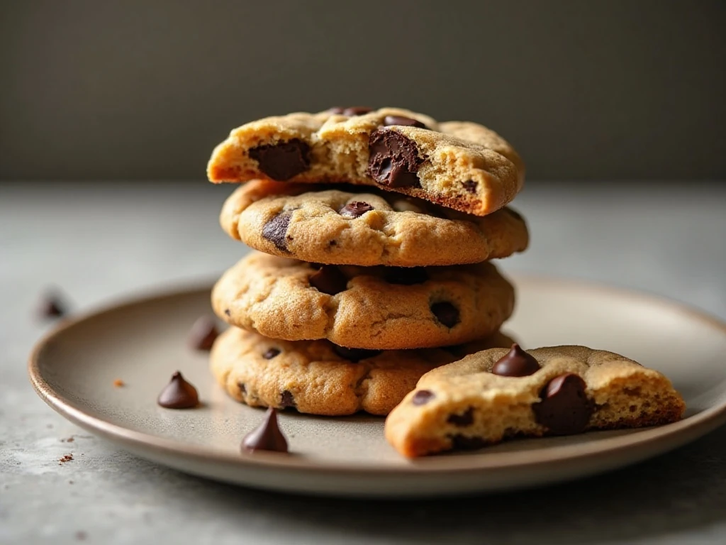 Stack of soft chewy peanut butter chocolate chip cookies