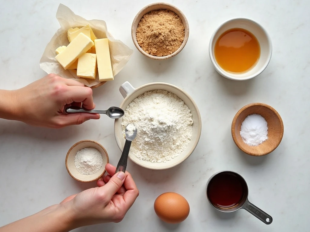 Ingredients for chewy peanut butter chocolate chip cookies