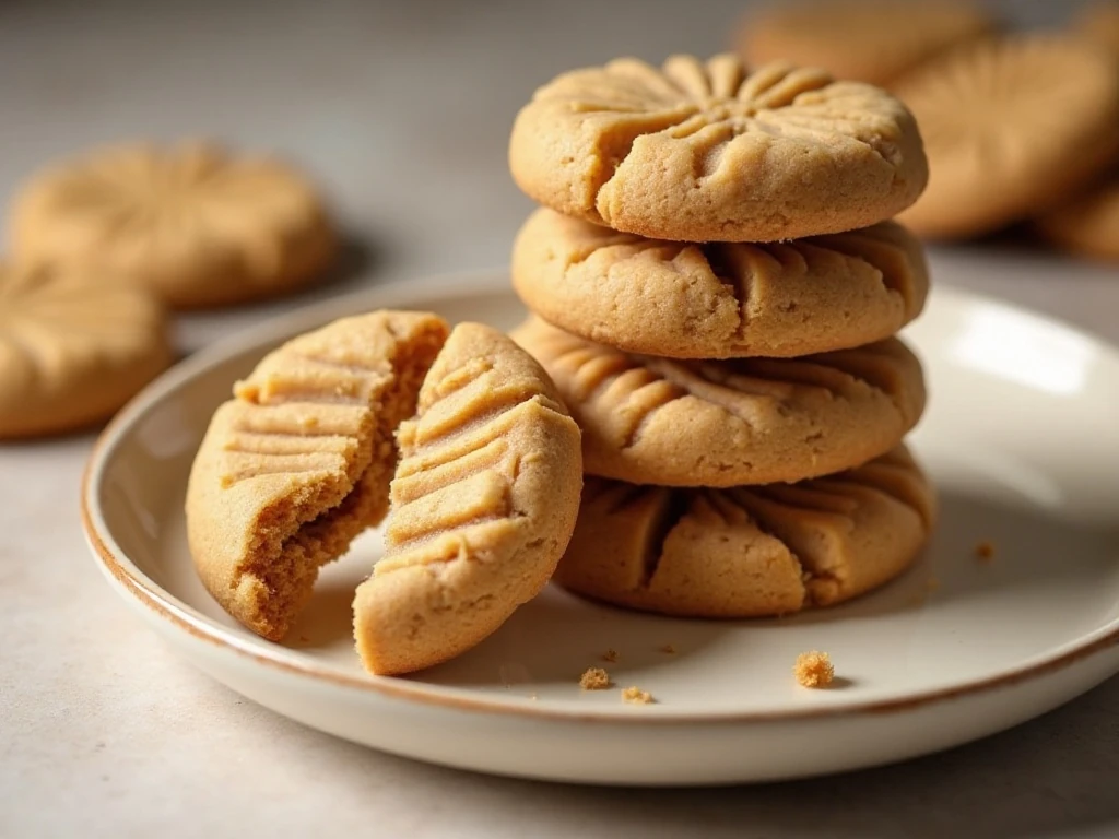 Stack of soft-centered chewy peanut butter cookies