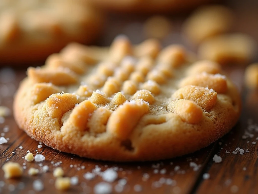 Close-up of a sugar-finished chewy peanut butter cookie