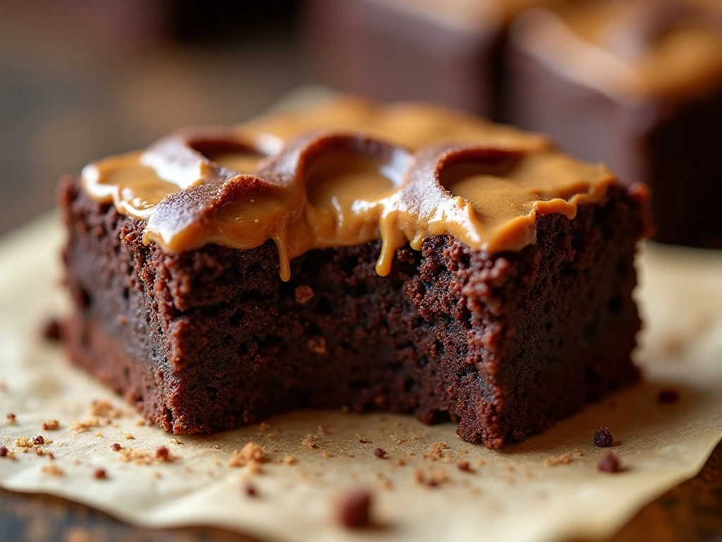 Close-up of the chewy brownie texture and swirls