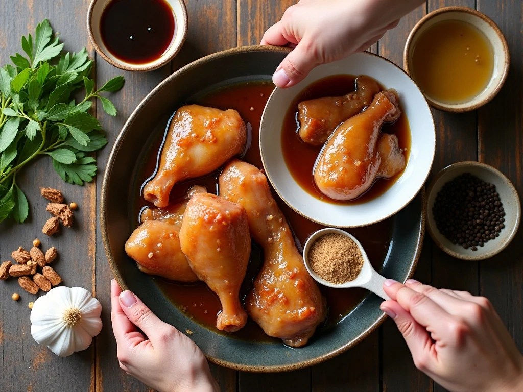 Ingredients for easy traditional Filipino chicken adobo