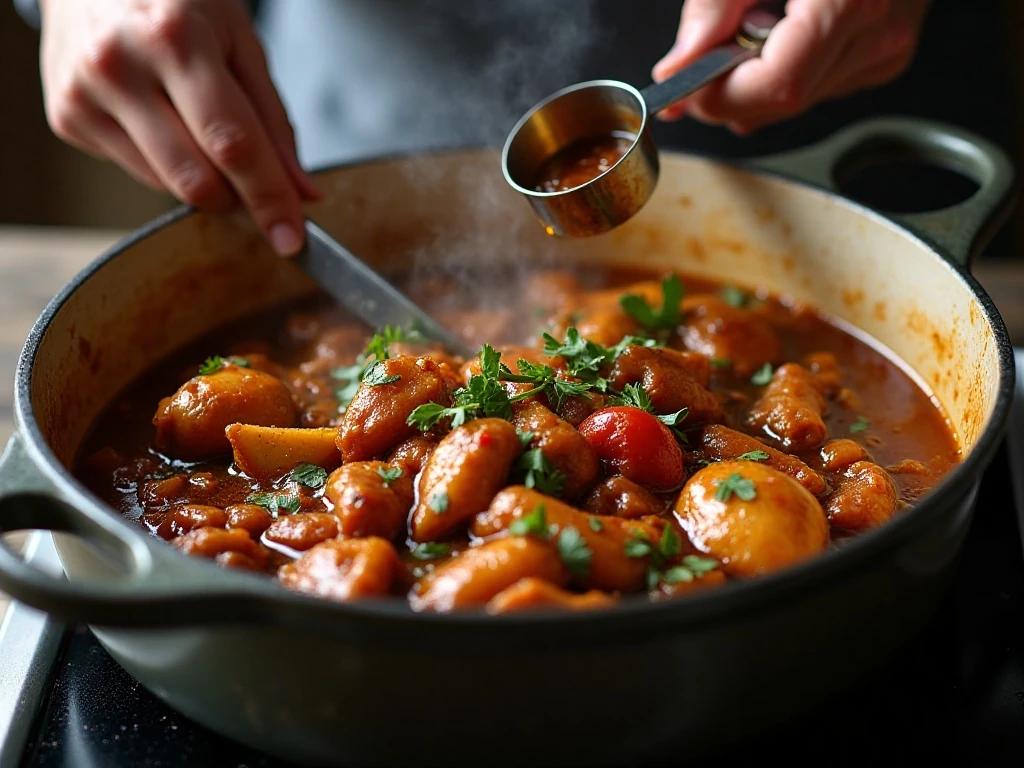 Chicken adobo simmering in its savory sauce