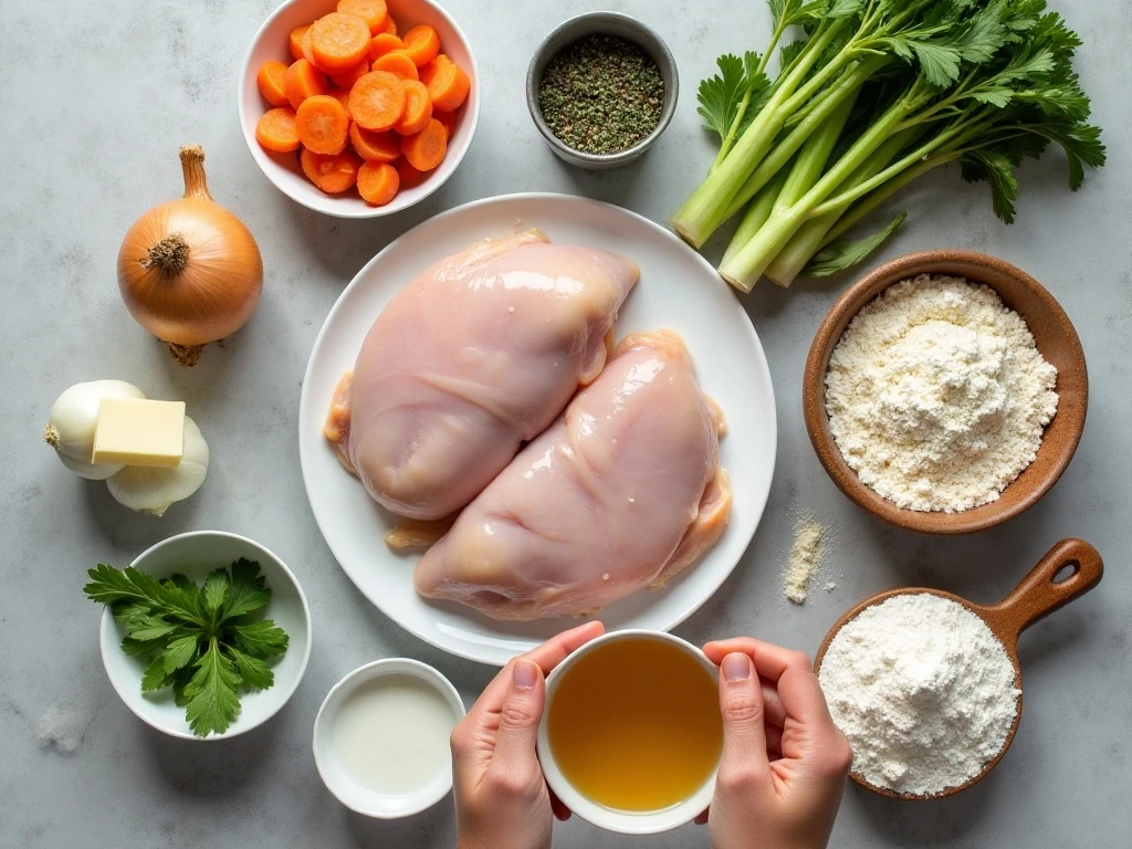 Ingredients for easy old-fashioned chicken and dumplings