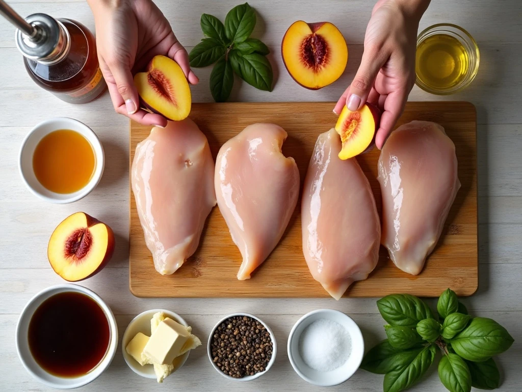 Ingredients for chicken and peaches with balsamic reduction