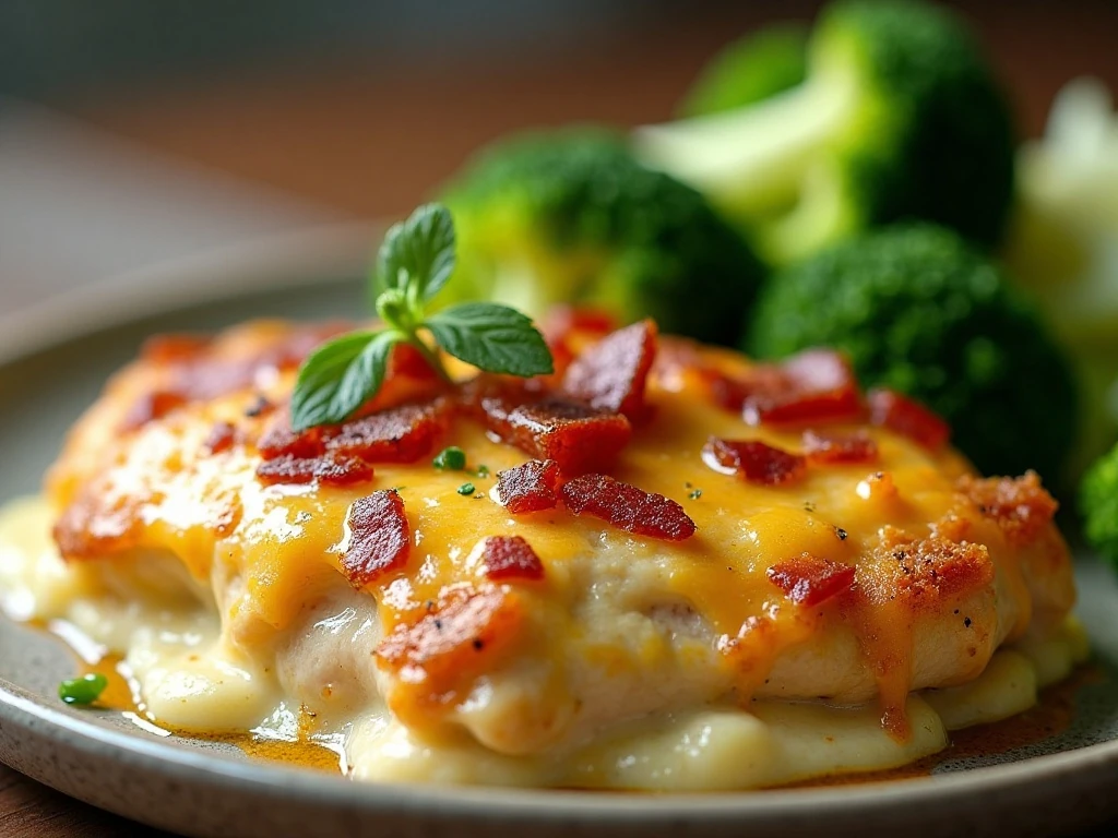 Chicken bacon ranch bake served with vegetables and salad